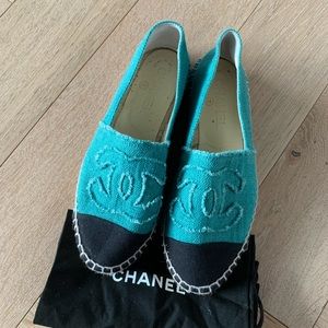 CHANEL Teal Blue Canvas Espadrilles SZ 37